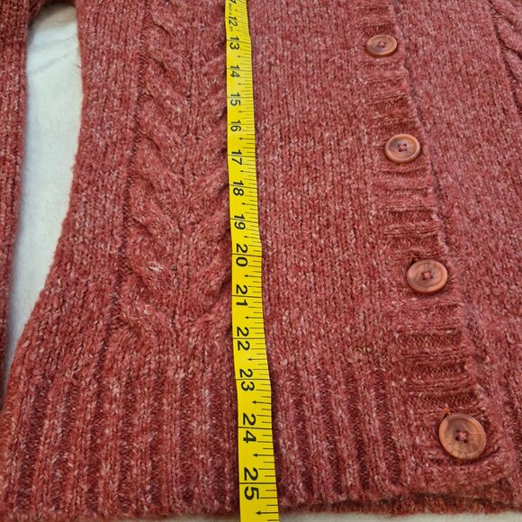 L.L.Bean Women’s Button Front Cable Knit Wool Blend Cardigan Sweater Red Sz M - Picture 2 of 5